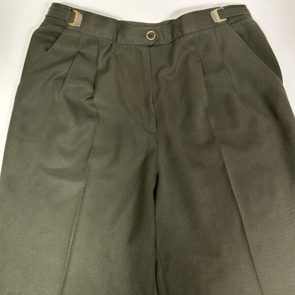 Vtg Part One Women Pleated Front Dress Pants Army Green Buckle Straps Sz 12 - Picture 3 of 9